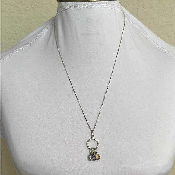 925 silver real stones Topaz amethyst citrine necklace italy - Picture 2 of 6
